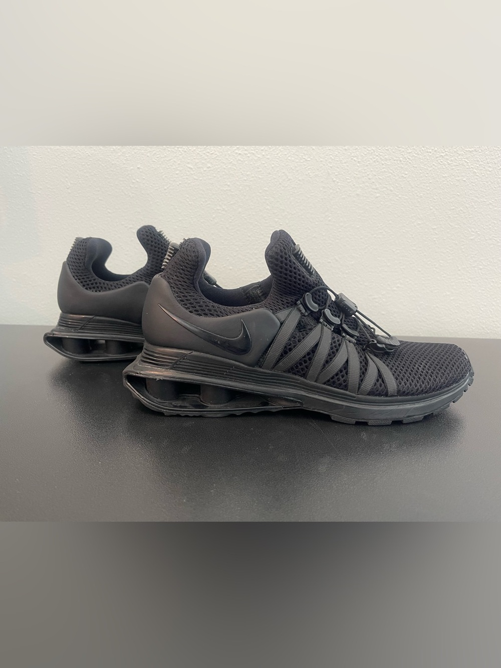 Nike Black Shox Mesh Toggle-Lace Running Shoes
